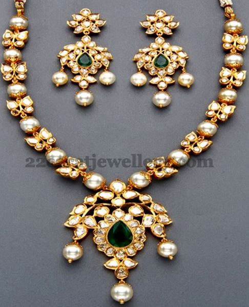 South Pearls Intricate Polki Set - Jewellery Designs
