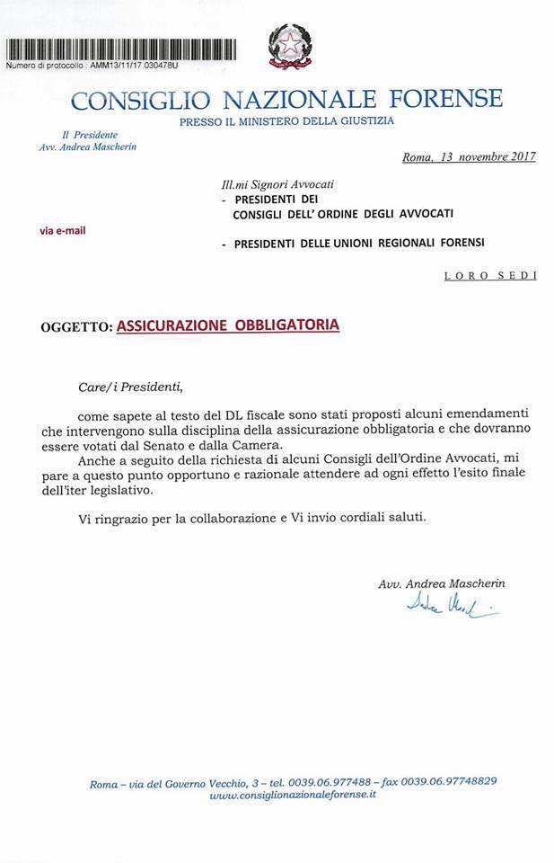 Il paese in cui il "portavoce" degli avvocati dice agli avvocati di violare la legge 1 CNF assicurazione infortuni
