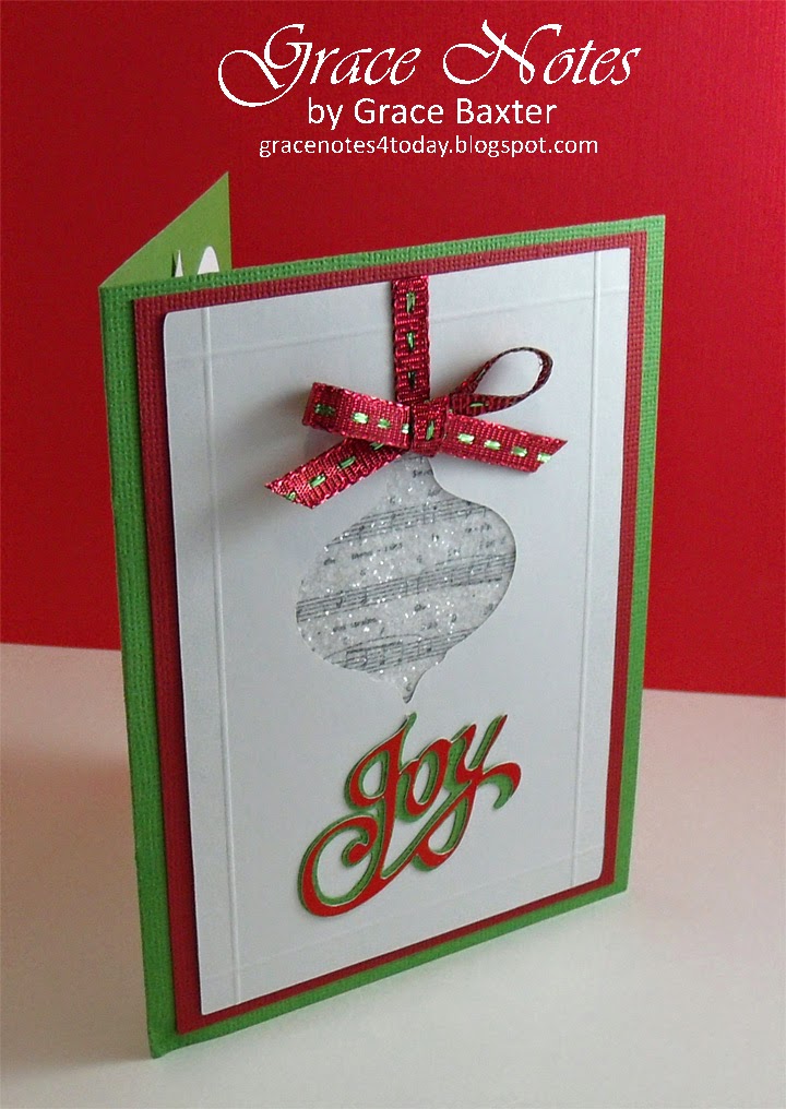 green musical ornament card, front