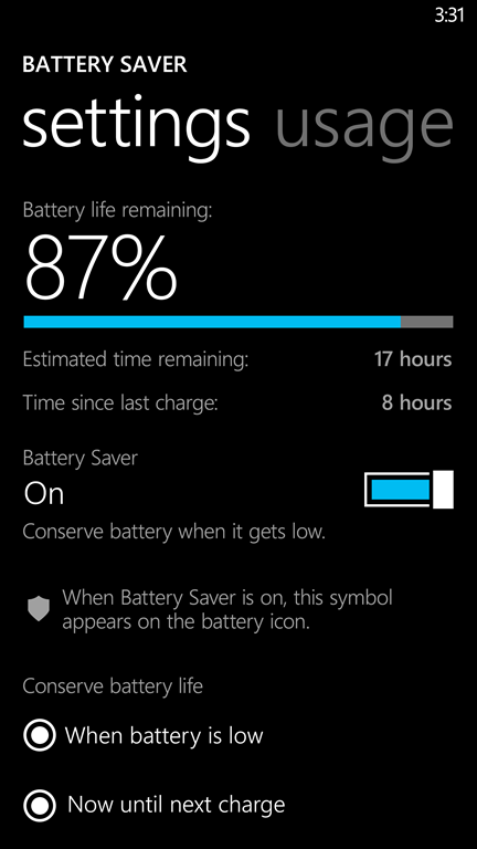 Windows Phone 8.1 Wi-Fi, Data and Storage Sense, Battery Saver 4