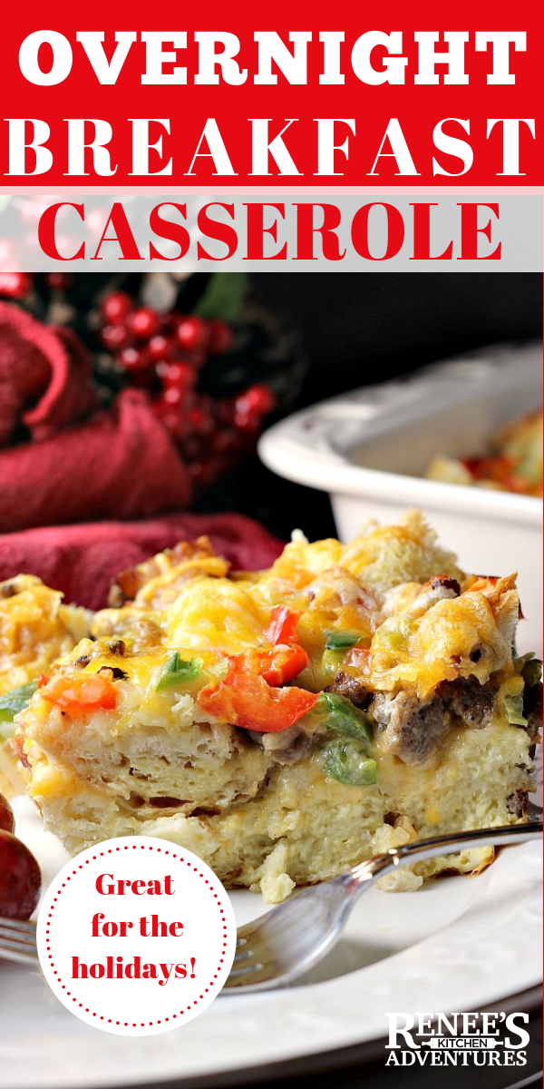 Make Ahead Christmas Morning Breakfast Casserole is an easy recipe for an overnight breakfast casserole made with eggs, sausage, peppers and cheese. #Christmasbreakfast #breakfast #casserole #eggcasserole #easyrecipe