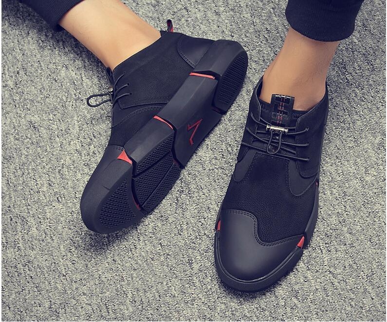 Black Men's Leather Fashion Breathable Sneakers