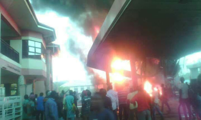 Tension in Kaduna Station Market as TonJos Petrol Station Got Fire (See Photos)