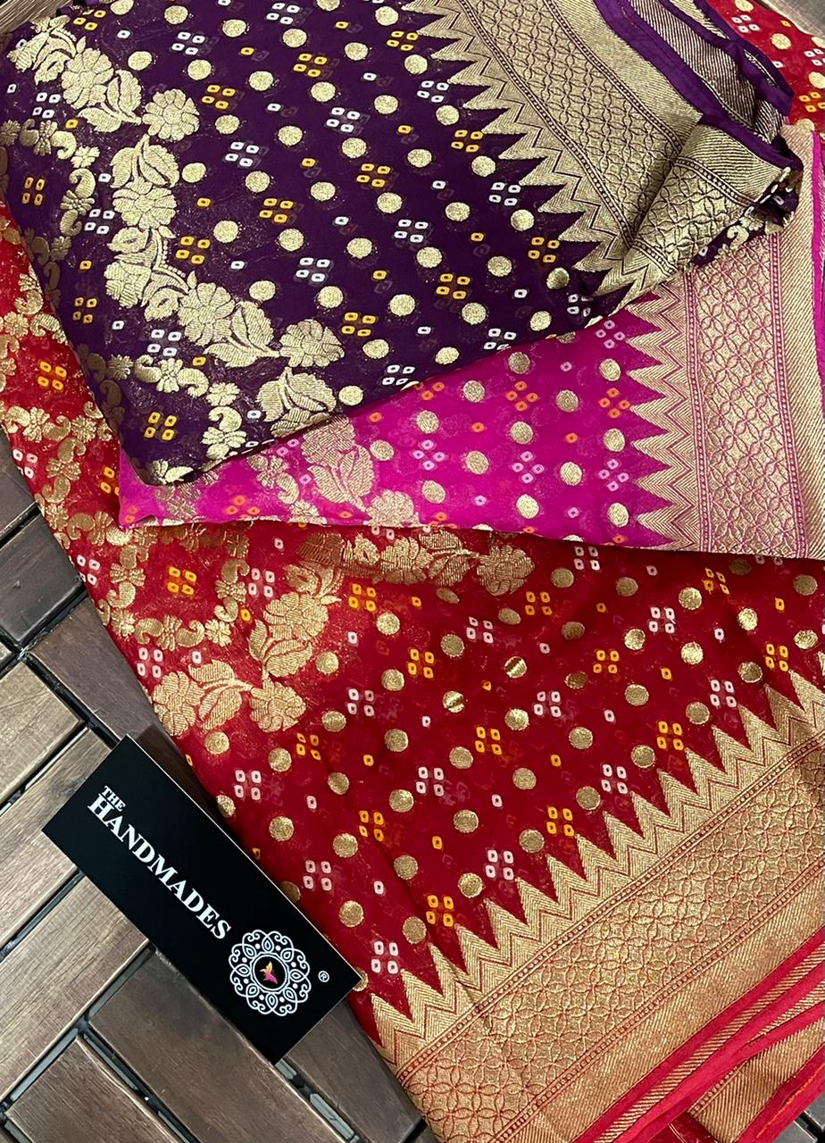 Double wrap kadhi georegette bandhini sarees