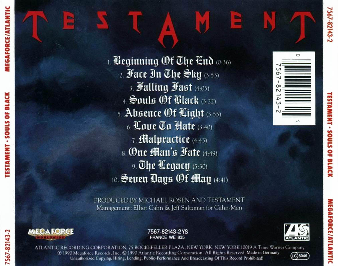 SOUNDS FROM THE CRYPT TESTAMENT SOULS OF BLACK 1990