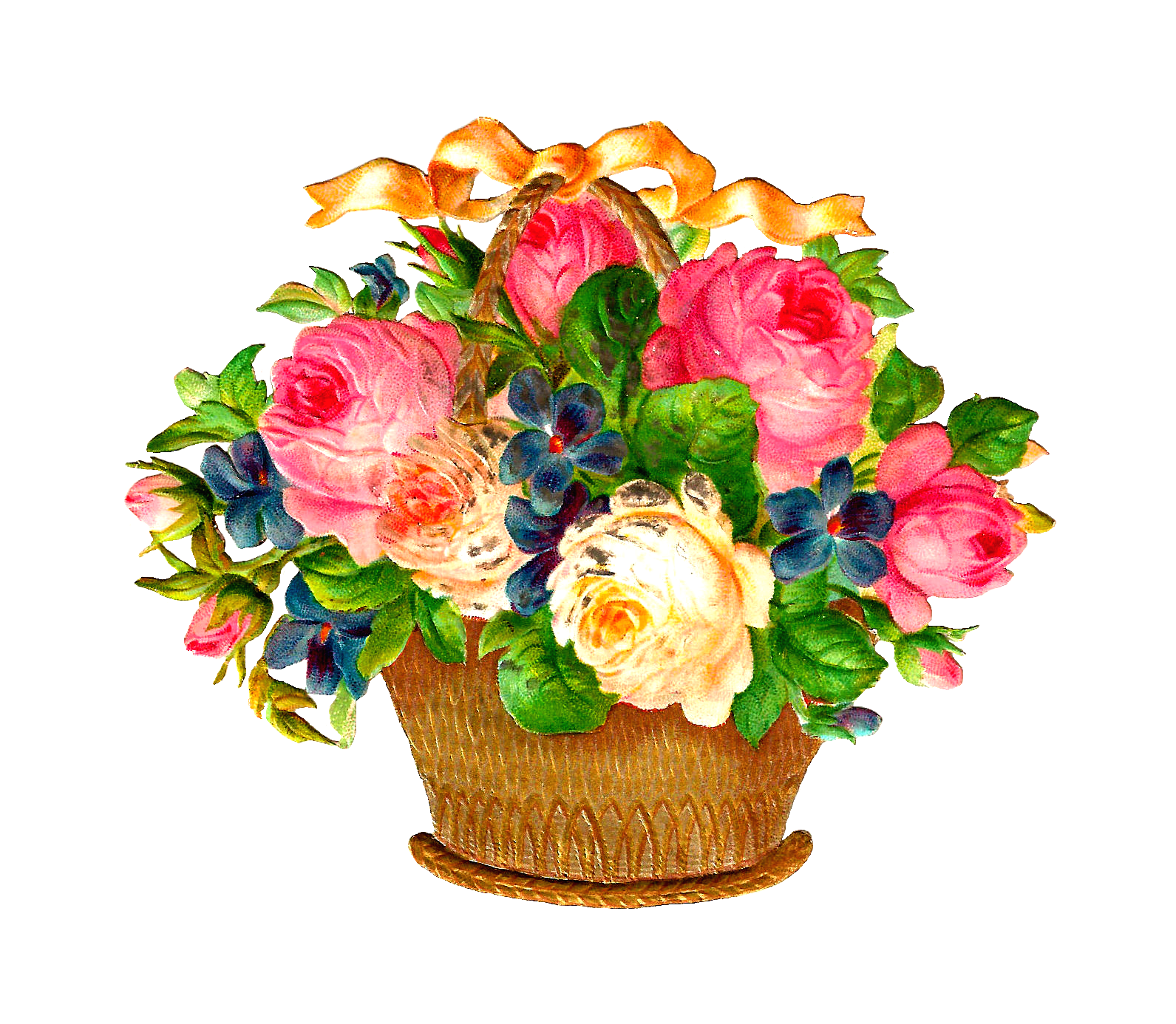 Antique Images: Free Flower Basket Graphic: Pink and White Roses and ...