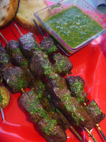 Steak and Potato Kabobs with Chimichurri Sauce: Tender steak and potato kabobs doused with a refreshing chimichurri sauce is just what the doctor ordered for summertime grilling! - Slice of Southern