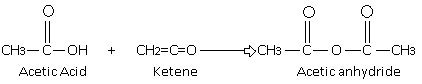 preparation of acetic anhydride By treating ketene with acetic acid.