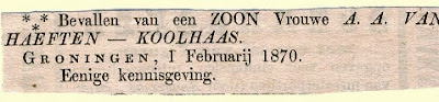 Geboorteadvertentie P.A.C.M. van Haeften, 1870