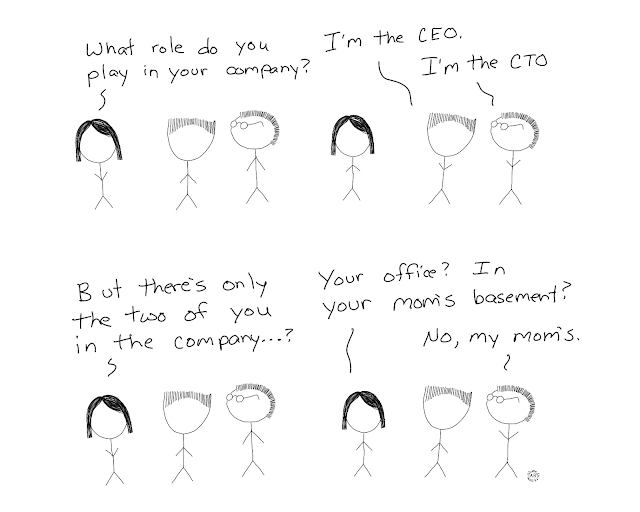 amusedbits, cartoon, humor, irony, sarcasm, CTO, basement, CEO