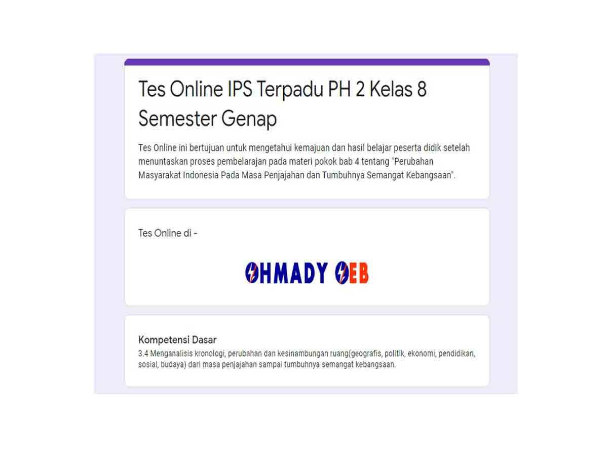 Tes Online IPS Terpadu PH 2 Kelas 8 Semester Genap