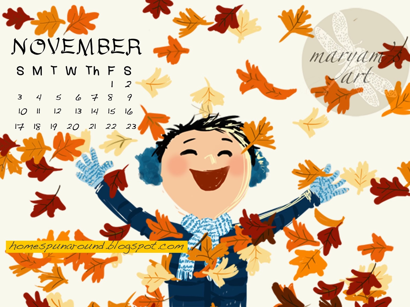 HomeSpunAround Cute November Calendar for your desktop!