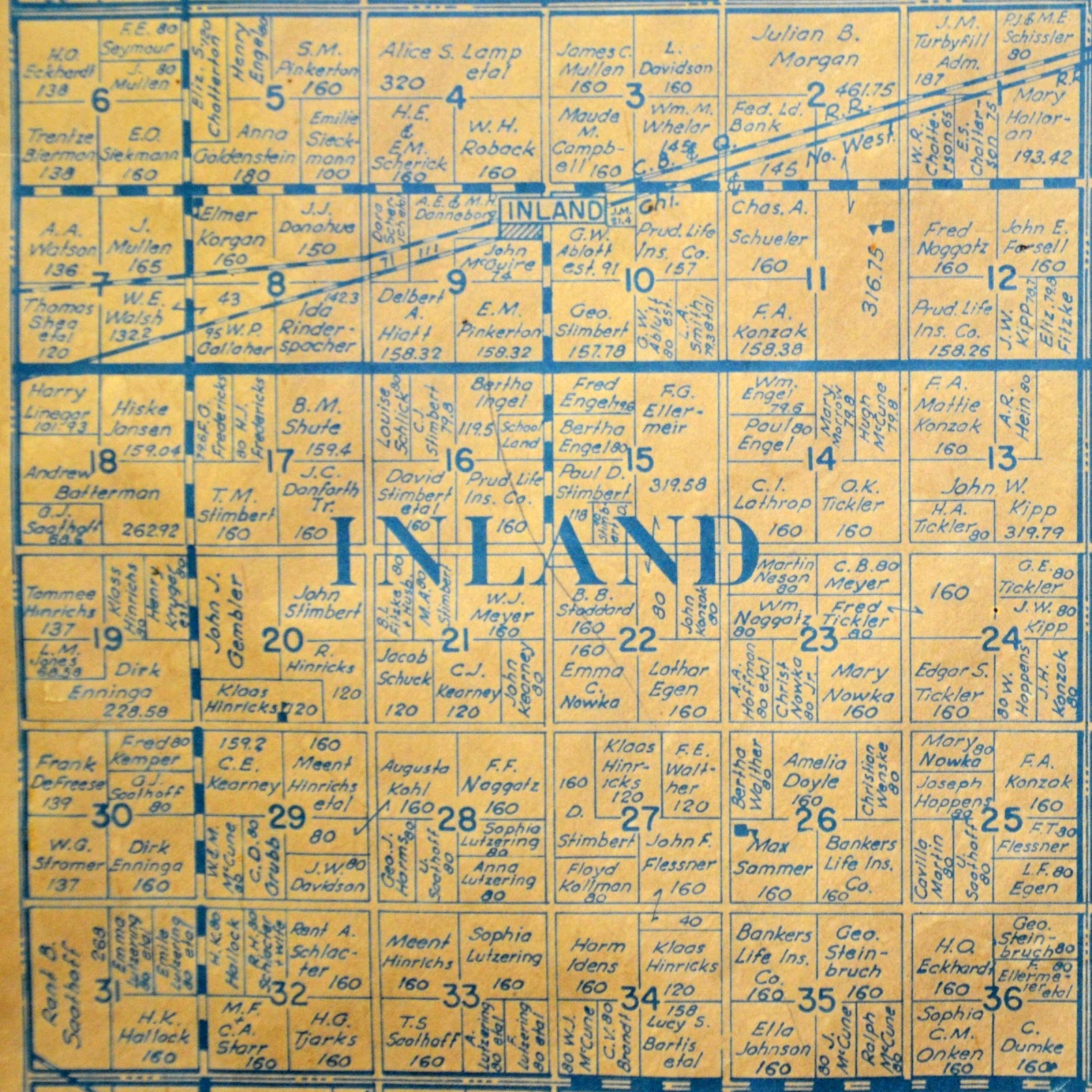 Sutton Nebraska Museum 1937 Plat Map of Inland Township, Clay County