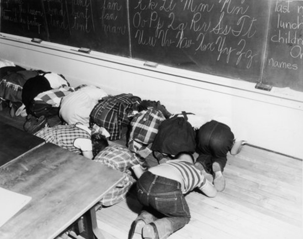 During 1950s Cold War, U.S Children Taught to Duck and Cover Vintage