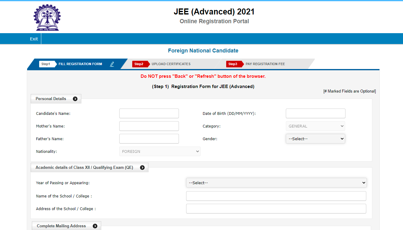 Important Instructions for JEE(Advanced) 2021 Online Registration For Foreign National Candidates.