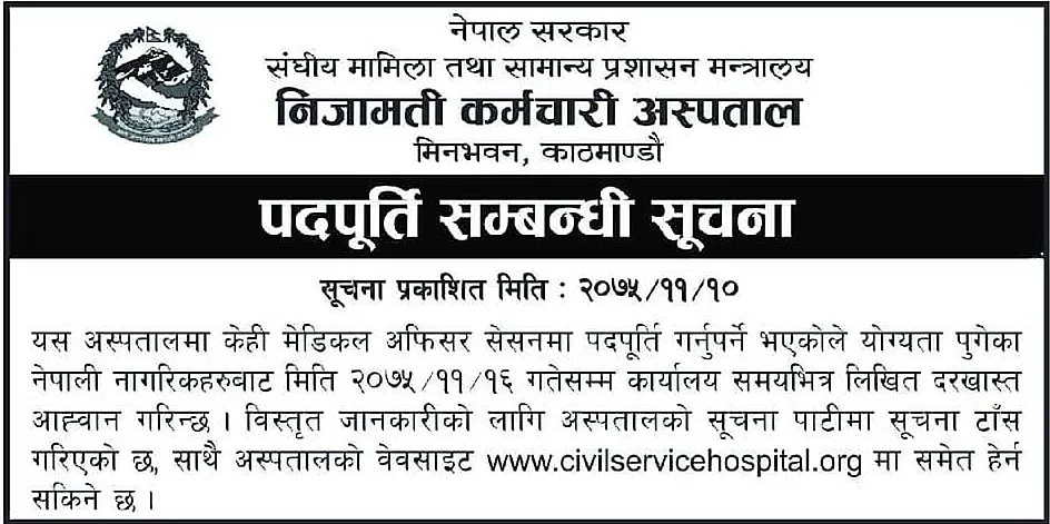 Government Vacancy for Medical Officer.