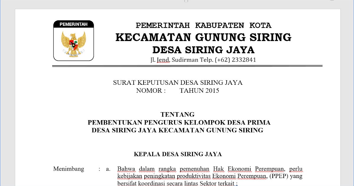 Download Contoh SK Desa Prima Tingkat Desa/Kelurahan GG FILE