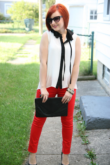 Thrift and Shout: Cute Outfit of the Day: Red Jeans Re-make
