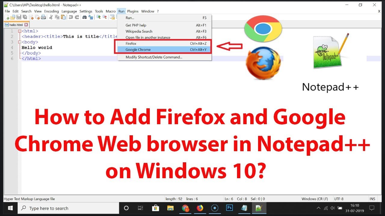 How to Add Firefox and Google Chrome Web browser in Notepad++ on Windows