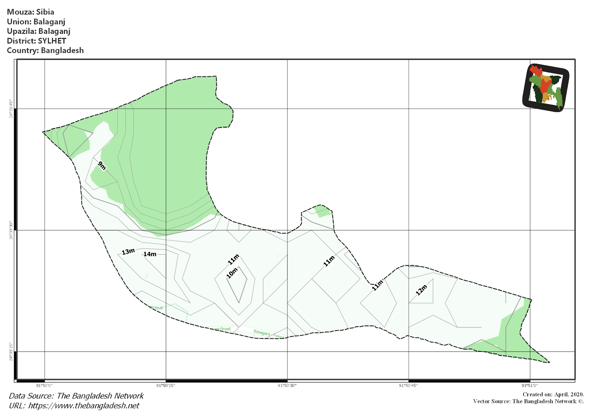Map of Sibia Mouza of Balaganj Upazila, SYLHET, Bangladesh.