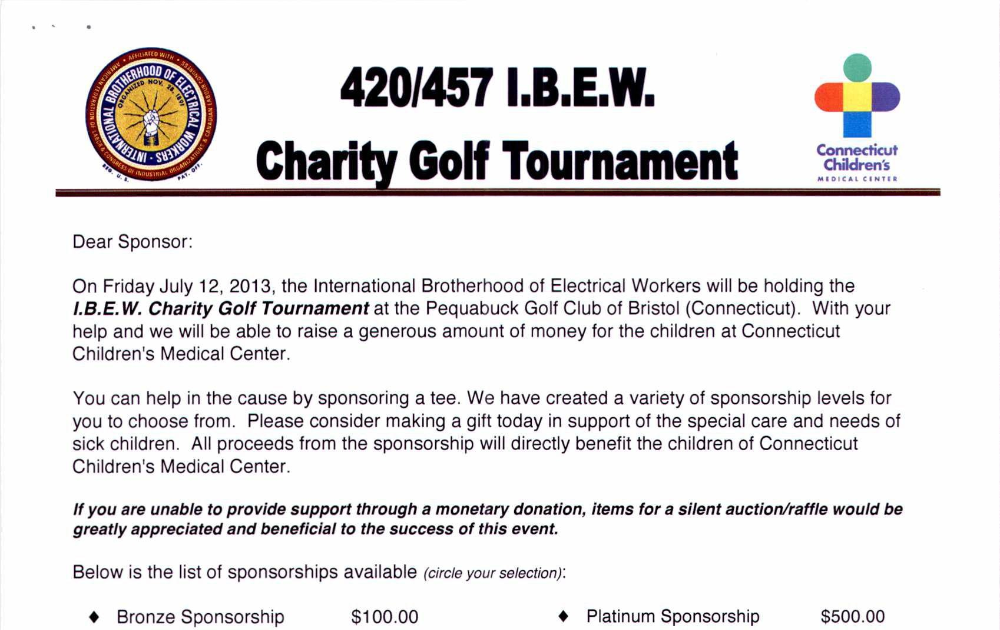 Golf Tournament Donation Letter Template Resume Letter