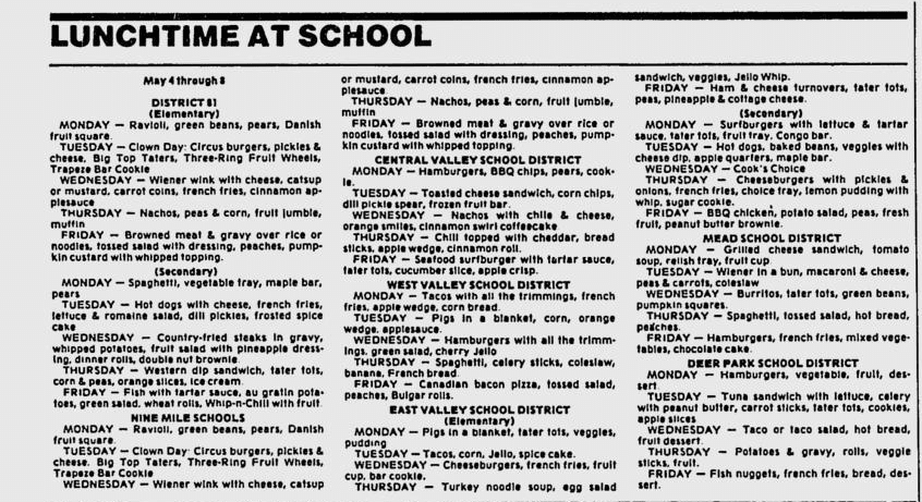 Vintage Spokane Lunchtime at School, 1984