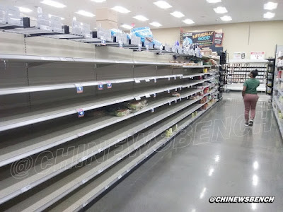 Empty shelves at a Houston TX H.E.B. grocery