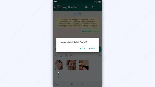 hapus stiker whatsapp dari favorit