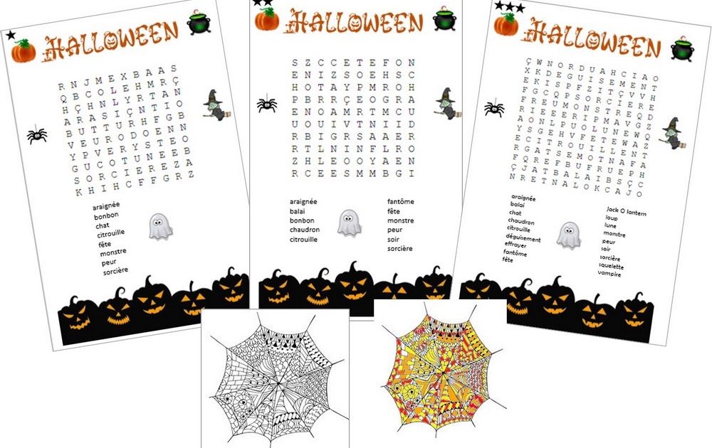 Remue Méninge Halloween Mots Mêlés et coloriage, cycle 2 et 3