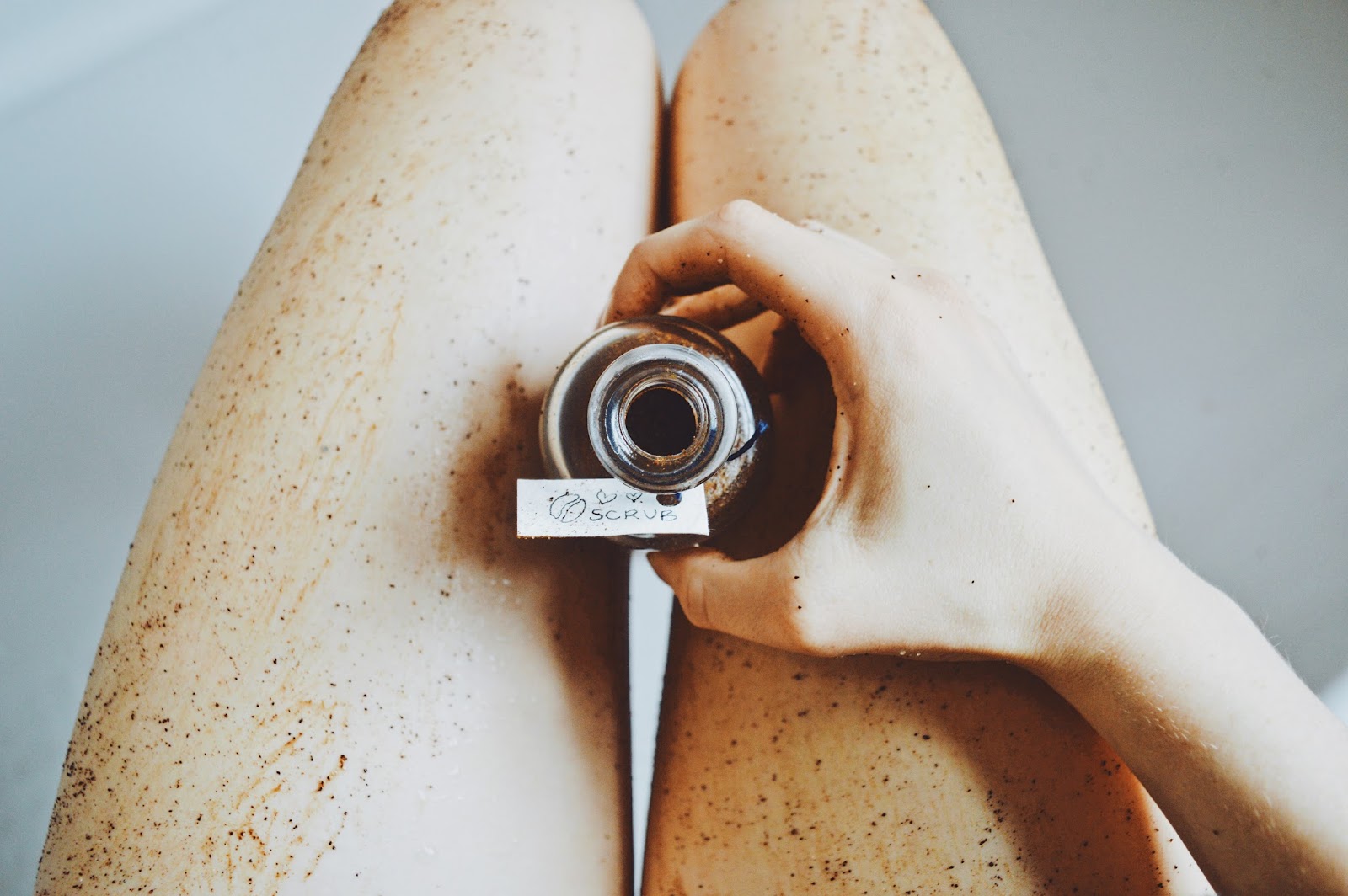 coffee scrub on legs