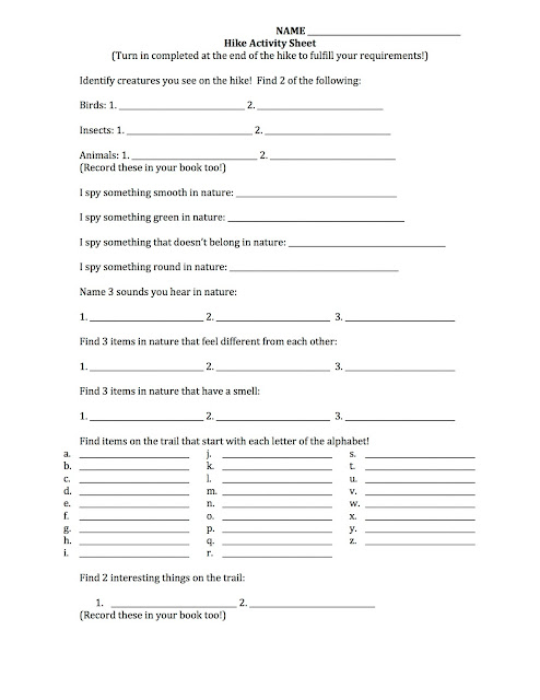 What 5 Teach Me: Cub Scout Hike Activity Worksheet