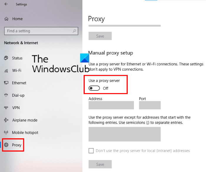 deshabilitar el servidor proxy Windows 10