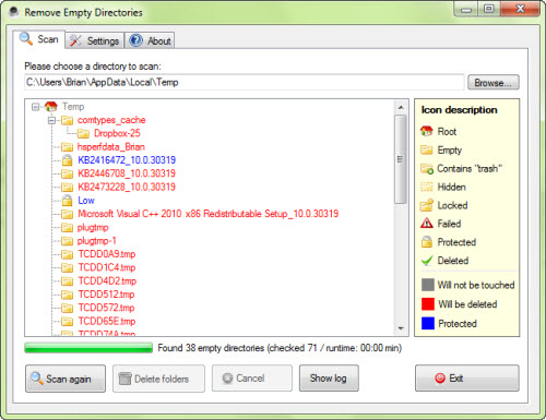 Remove empty Directories. Runtime check. Runtime directory