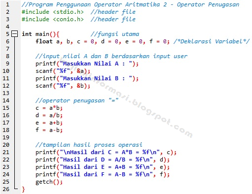 Contoh Penggunaan Operator Penugasan pada C++ | Kajian Informasi