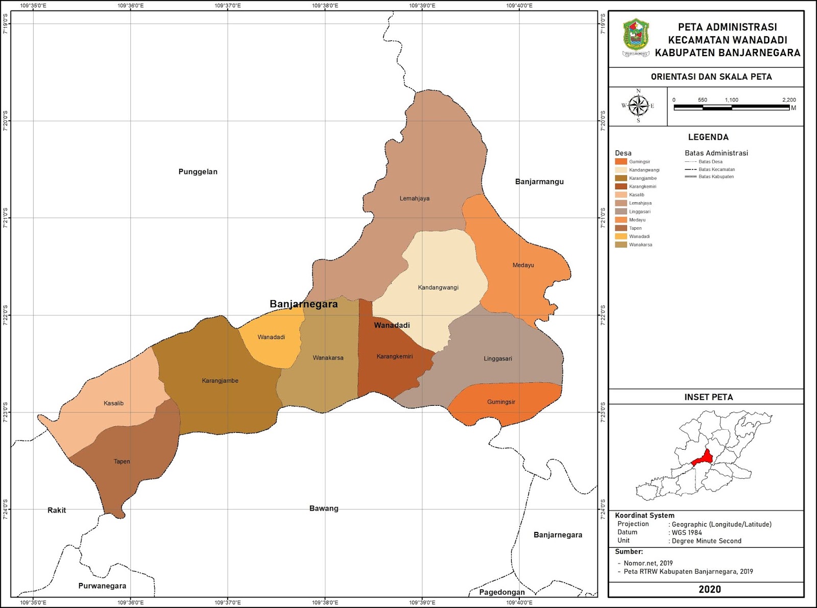 Peta Administrasi Kecamatan Wanadadi Kabupaten Banjarnegara Neededthing