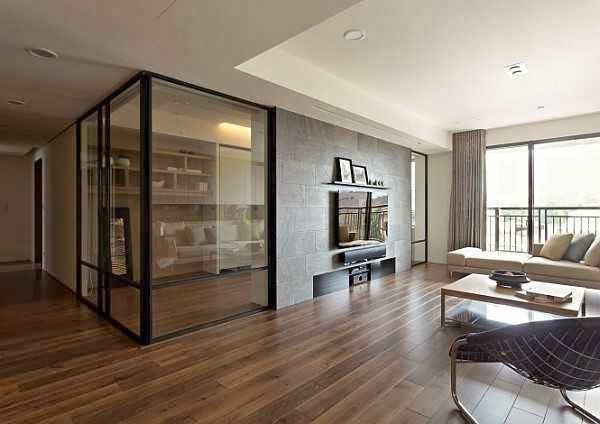 Apartment with a Retractable Interior Wall offices area