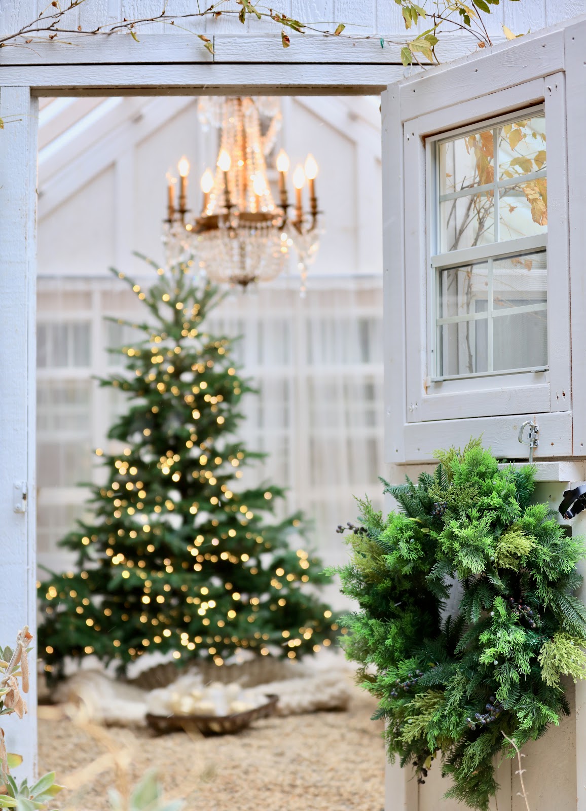 Christmas Lights at night FRENCH COUNTRY COTTAGE