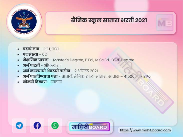 Sainik School Satara Recruitment 2021