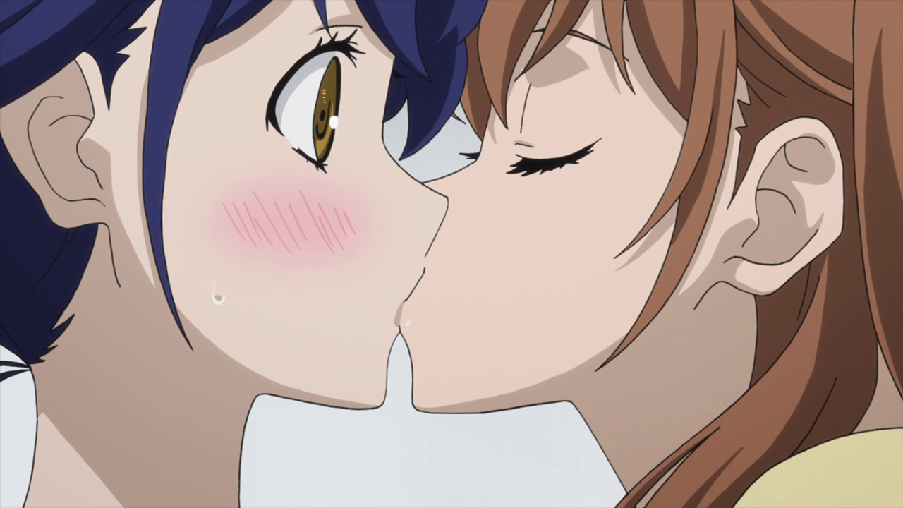 Anime threesome kiss lesbian
