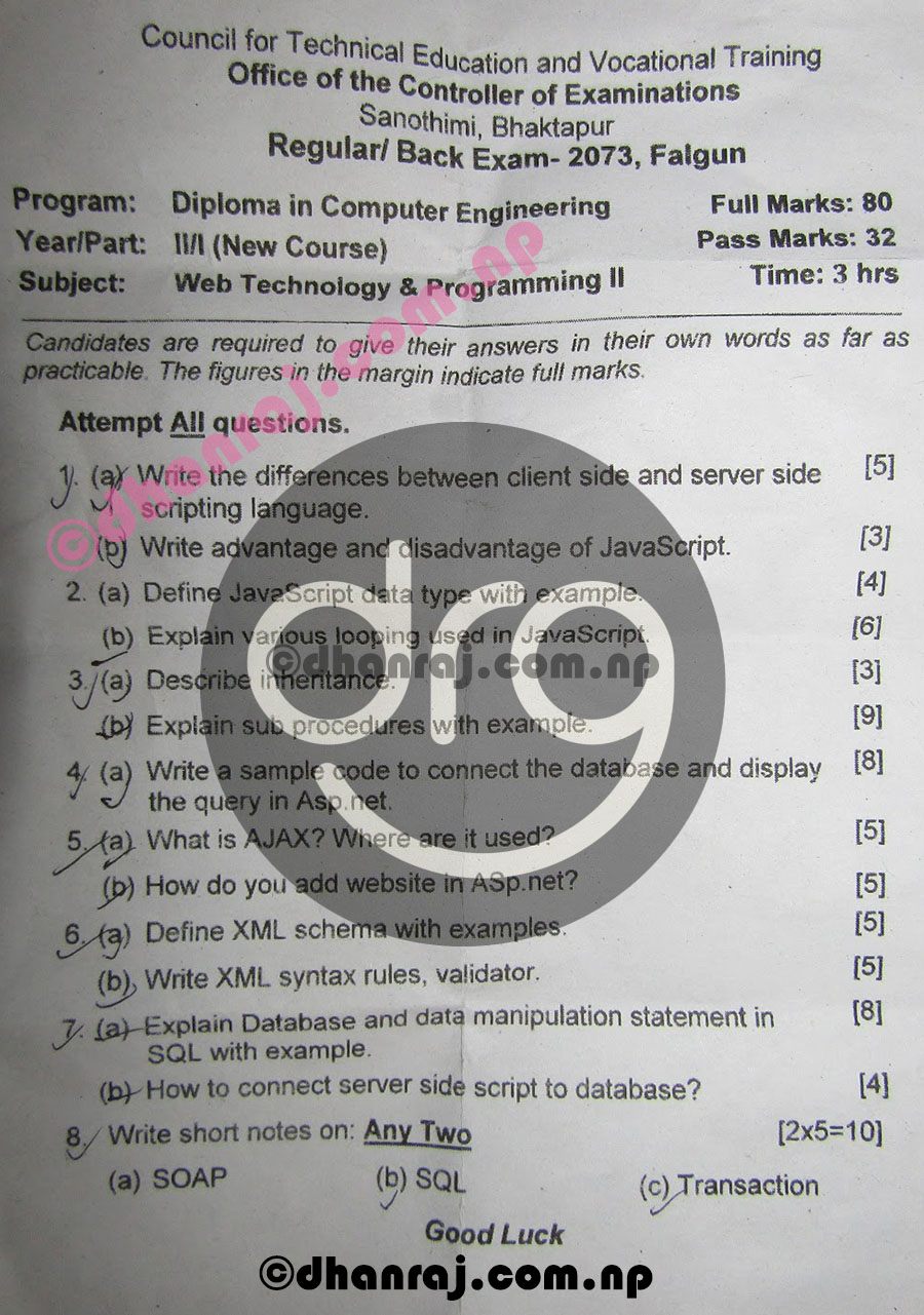Web Technology and Programming II | Question Paper 2073 | CTEVT Diploma ...