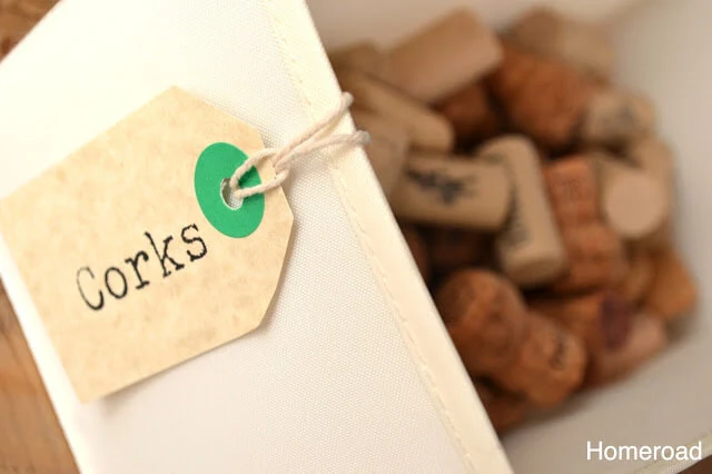Basket of corks with a tag
