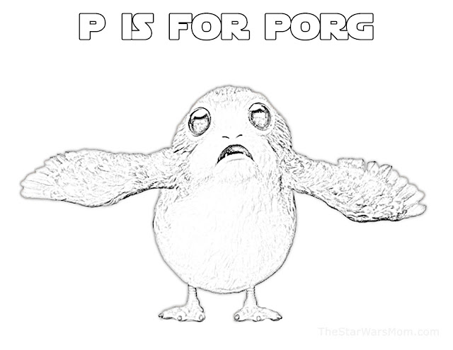 P is for Porg - Star Wars Alphabet Coloring Page