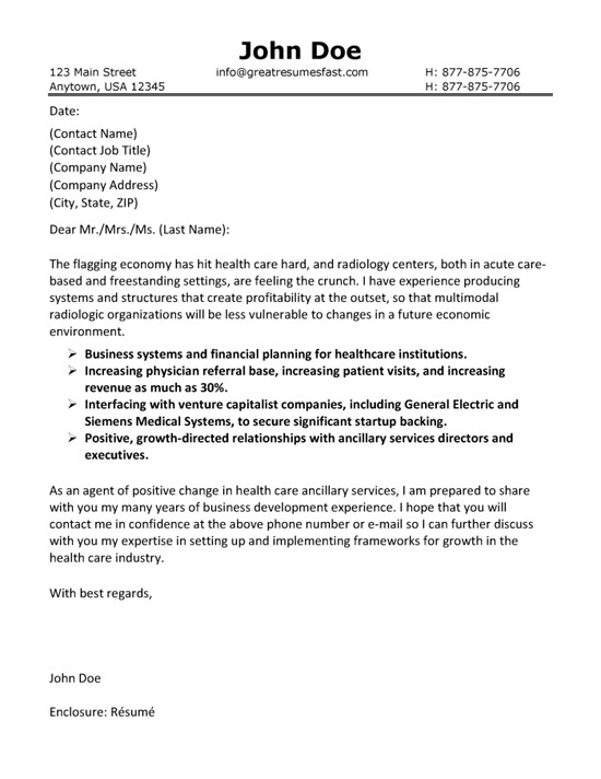 good cover letter examples for healthcare