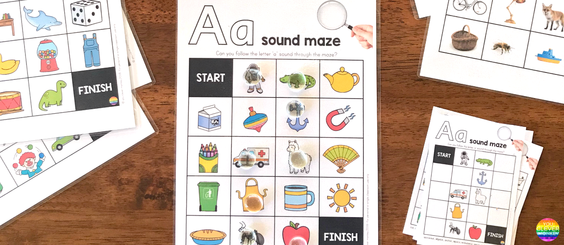 Printable Initial Sound Maze Mats - perfect for word work in your Daily 5 lesson or as a independent literacy centre activity. Great for developing speech and language too | you clever monkey