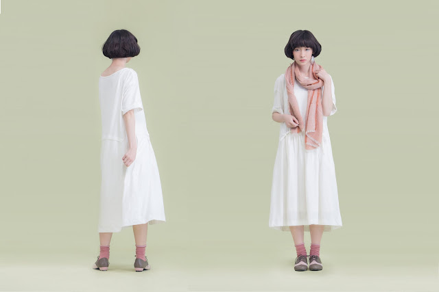 時間曲率有機棉抽繩短袖長洋裝