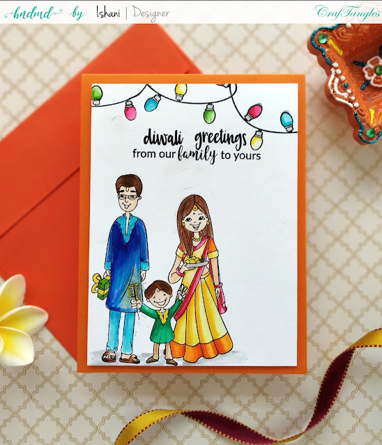 Easy Diwali cards, Craftangles, Craftangles Diwali stamps, Zig cleanDiwai greeting card,water colouring,Zig clean colour brush pens,CAS card,Diwali Crafts,Quillish,