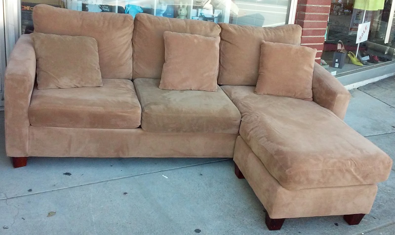 UHURU FURNITURE & COLLECTIBLES SOLD 1323 Dimpled Tan Sofa with Chaise