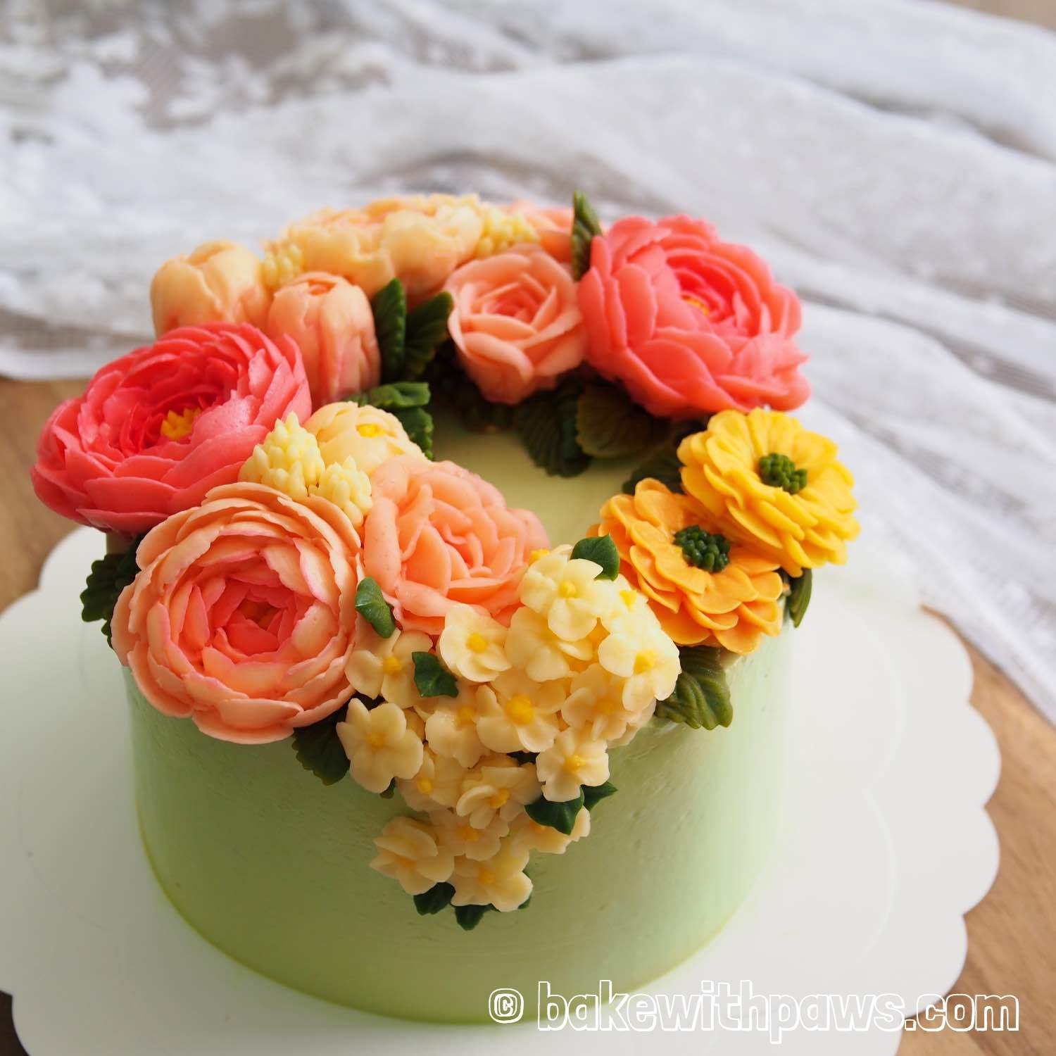 Korean Style Buttercream Flowers Cake 29 BAKE WITH PAWS