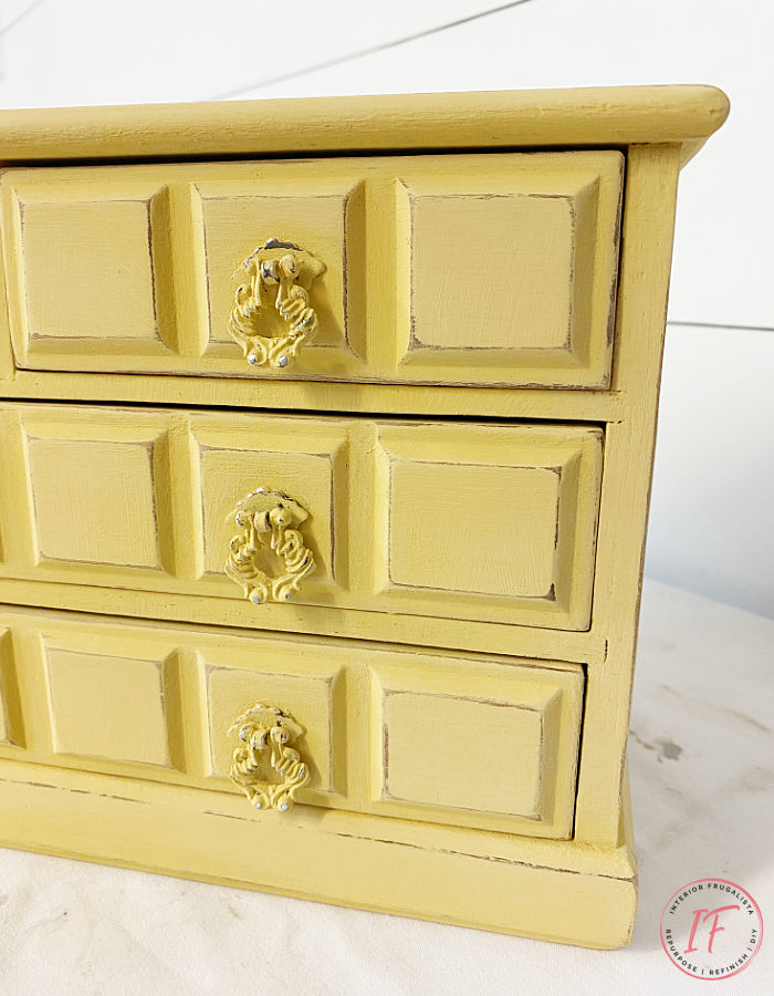 How to give a wooden thrift store vintage jewelry chest of drawers a shabby chic makeover and get instant wow factor with decor transfers and dark wax