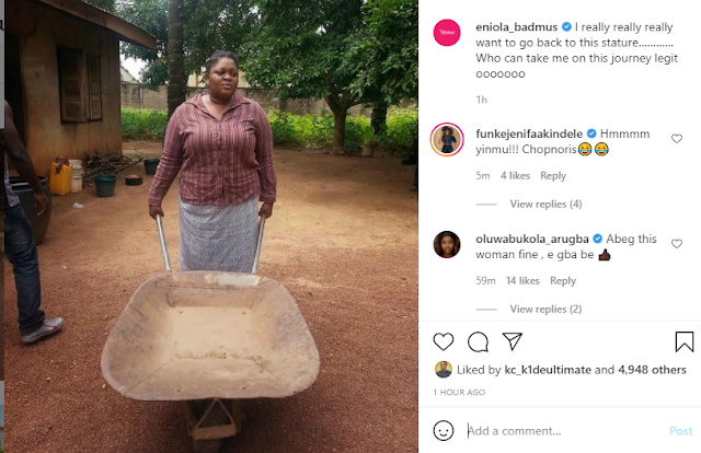 I dont like my shape, I really want to go back to my old shape- Actress Eniola Badmus cries out